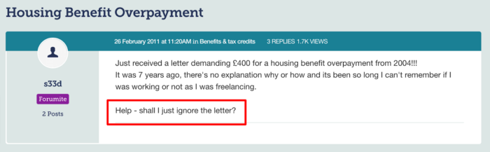 Can you ignore a housing benefit overpayment letter