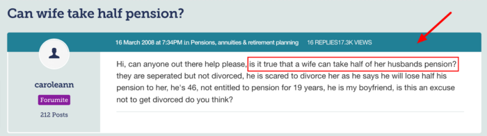 Am I entitled to my husband's pension if we separate