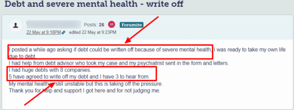 can debt be written off due to mental health