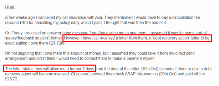 AXA Missed Payment